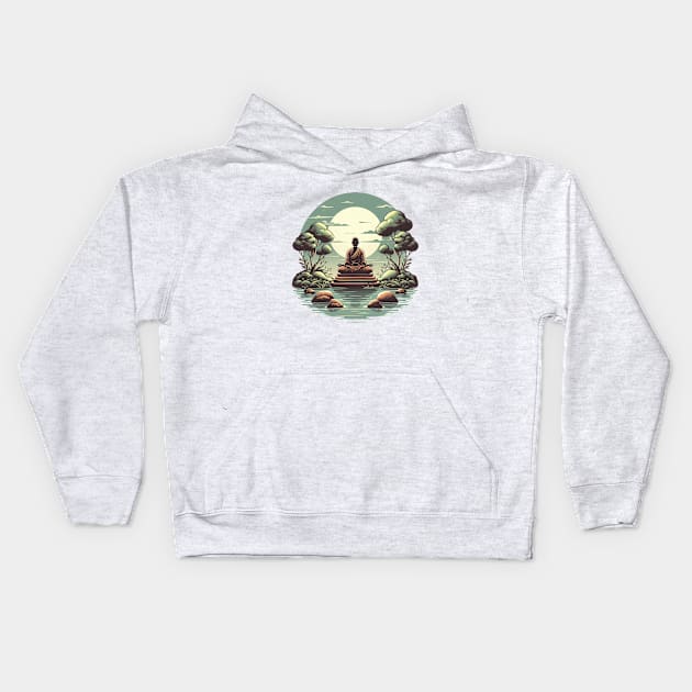 A Monk Meditating in a Zen Garden Kids Hoodie by SimpliPrinter